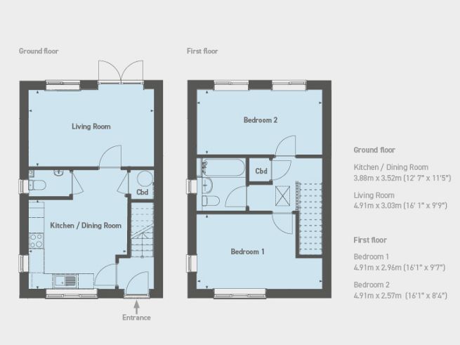 Floor plan 2 bedroom house - artist's impression subject to change